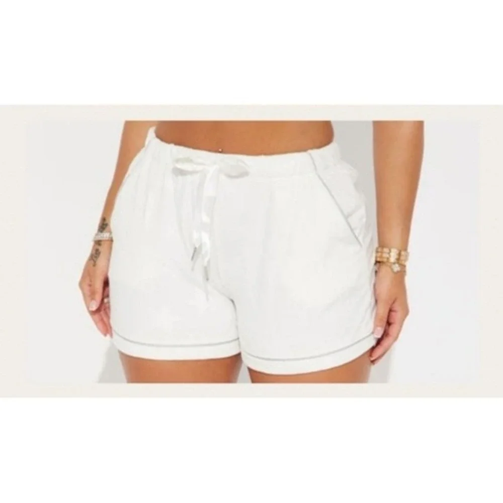 Jaclyn Intimates‎ Velour Sleep Shorts XL White Pockets Silver Trim
